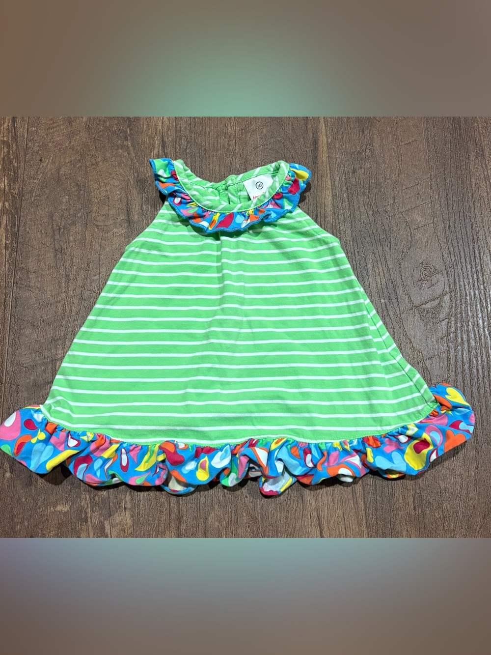 Hanna Andersson Green & White Stripe Tank Dress with Colorful Ruffle